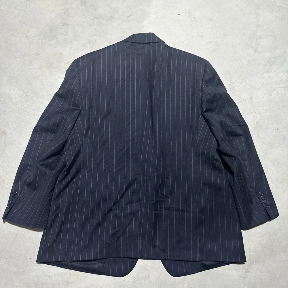 Vintage Burberrys Wool Sport Coat Suit Jacket Charcoal Black Pinstripe Approx XL